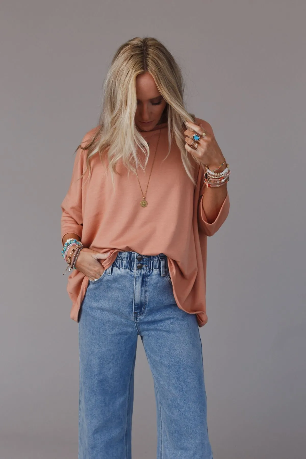 The Nest Cozy Cool Oversized Tee - Coral