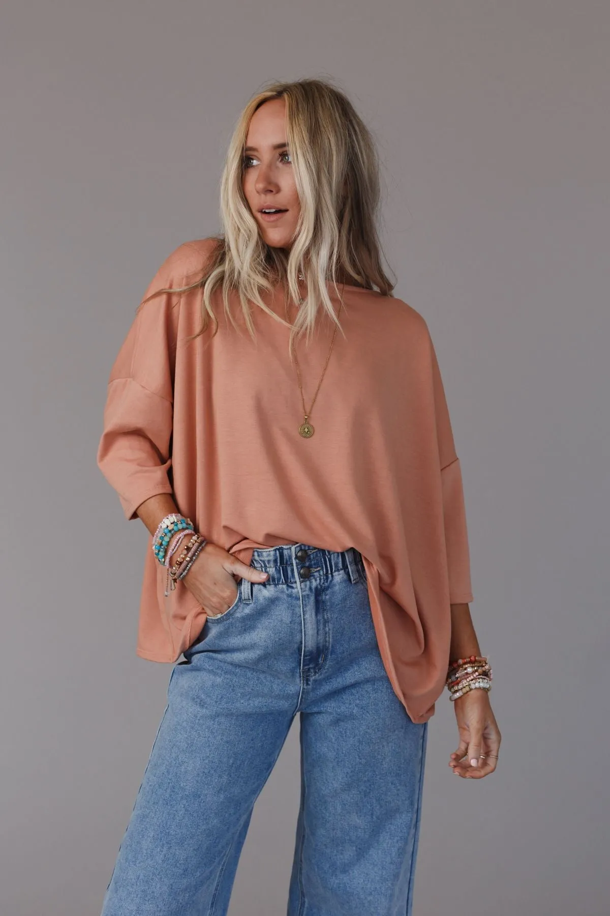 The Nest Cozy Cool Oversized Tee - Coral