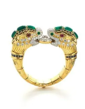 Twin Chimera Emerald and Ruby Bracelet