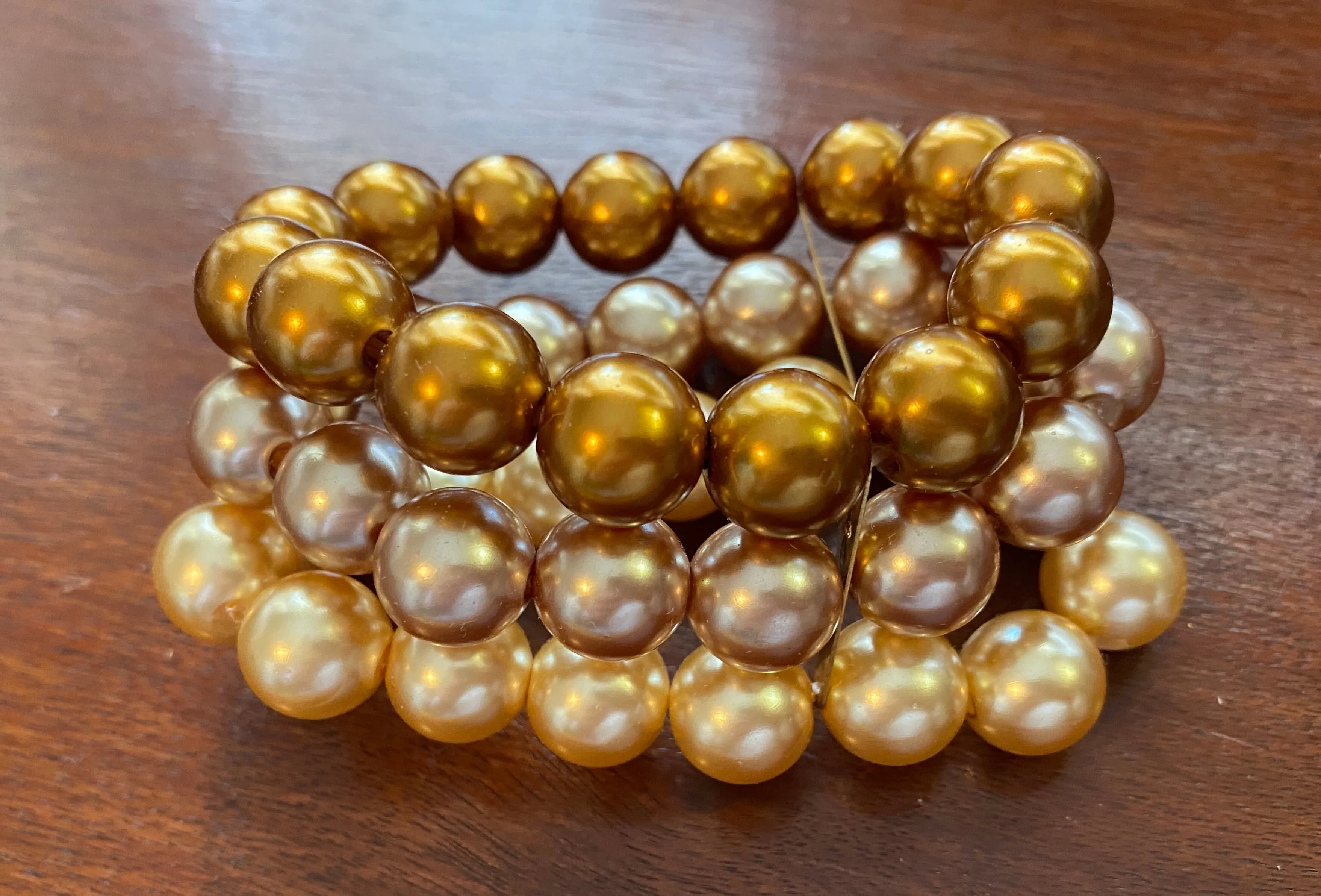 Vintage Champagne Amber Bead Gold Tone Spacers Stretch Bracelet