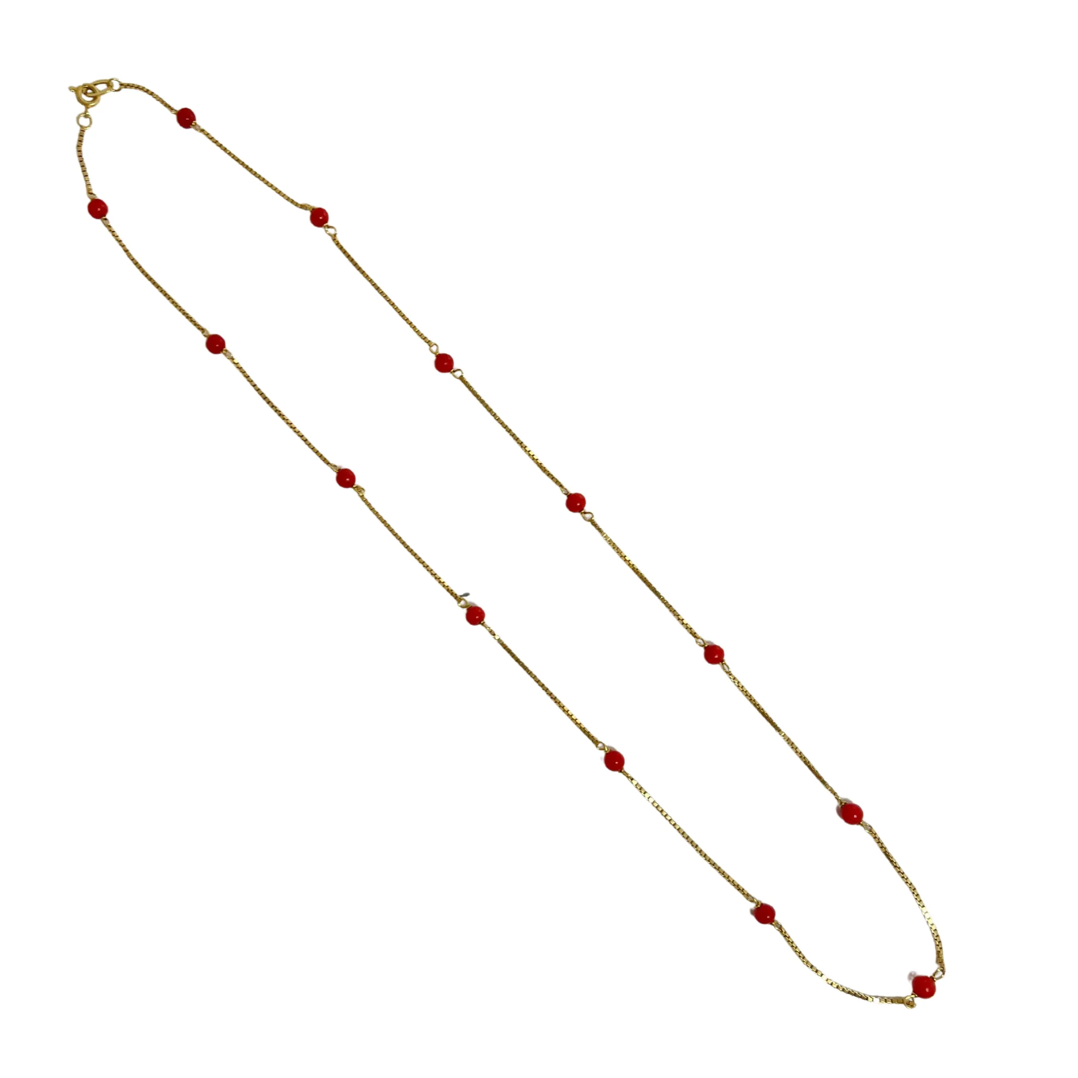 Vintage Coral 18K Box Link Necklace