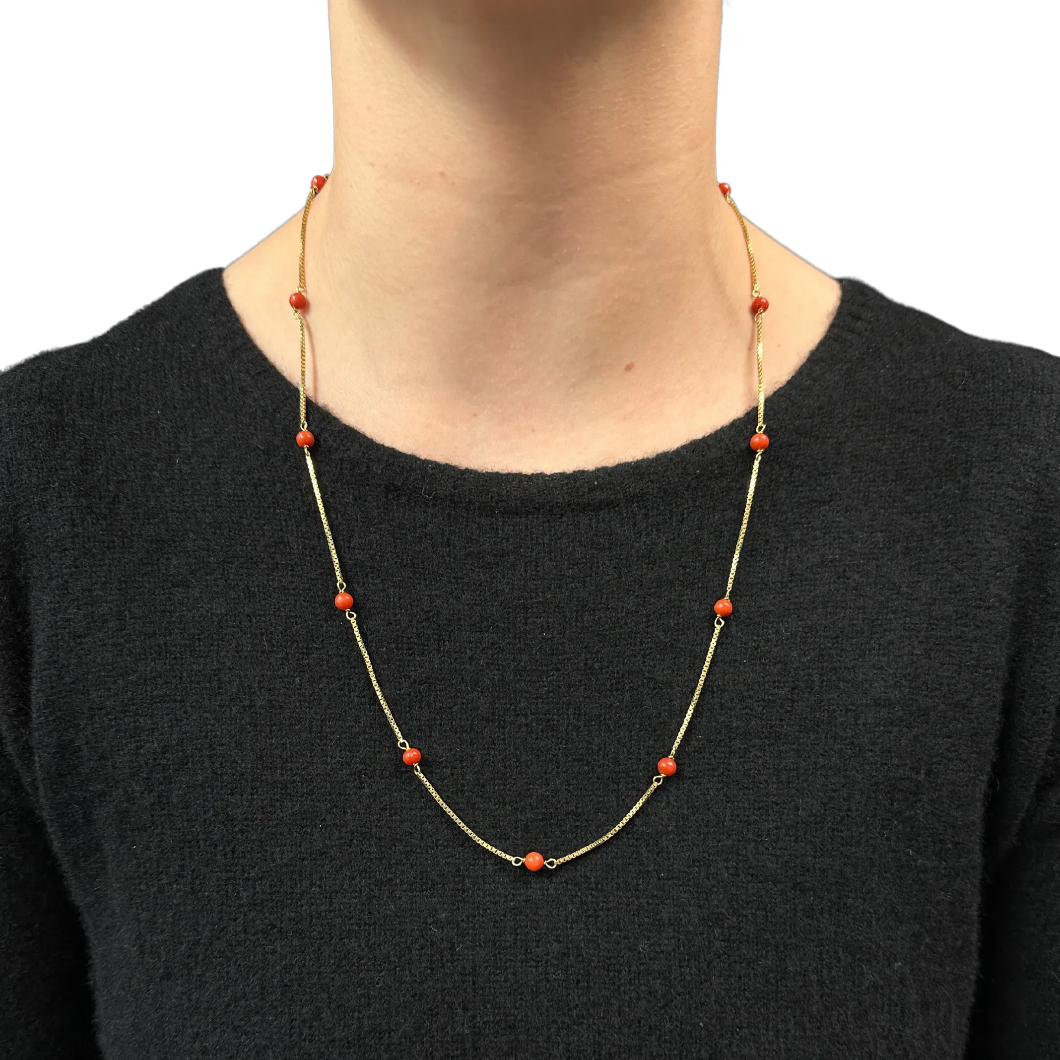 Vintage Coral 18K Box Link Necklace
