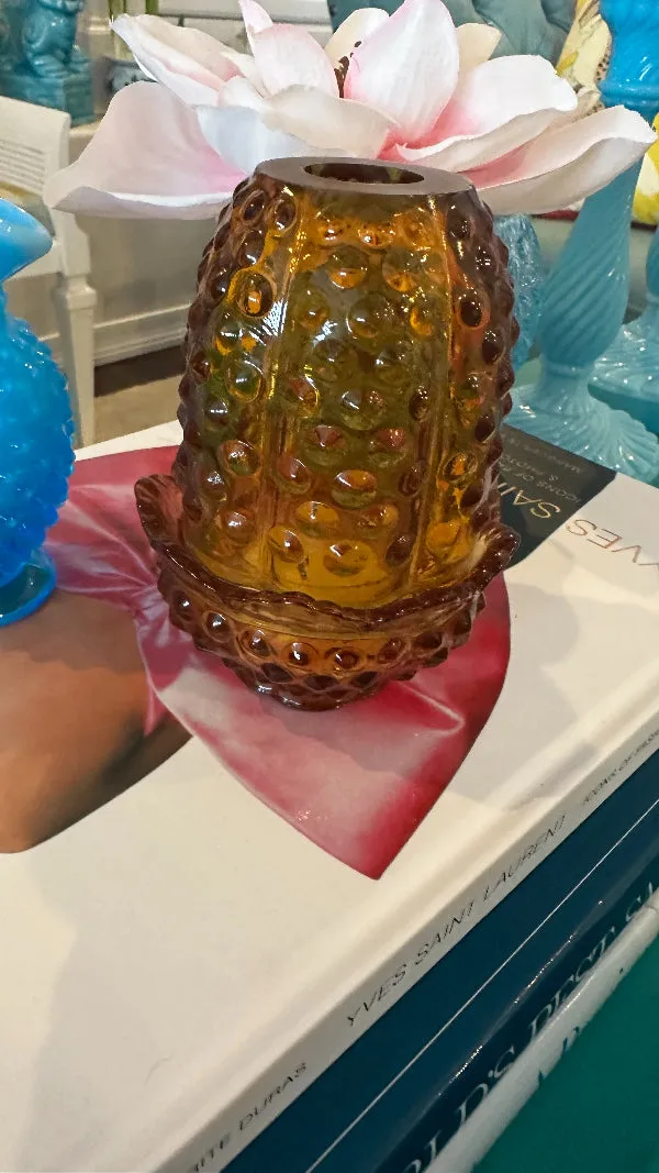 Vintage Fairy Lamp,Fenton Amber Glass, Hobnail, Marked