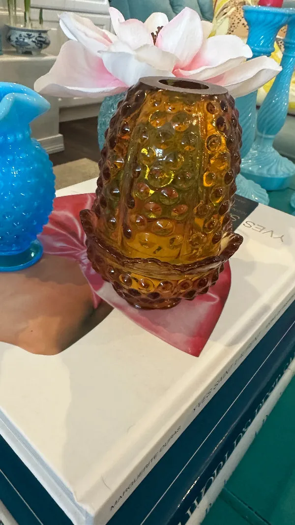 Vintage Fairy Lamp,Fenton Amber Glass, Hobnail, Marked